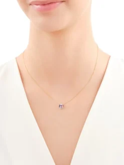 Naszyjnik z żółtego złota z diamentem, kamieniami szlachetnymi i ozdobnymi - próba 585