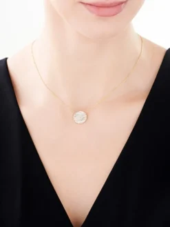 Naszyjnik z żółtego złota z diamentami i masą perłową - próba 585