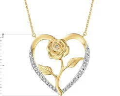 Naszyjnik z żółtego złota z diamentami - serce, róża - 0,03 ct - próba 375