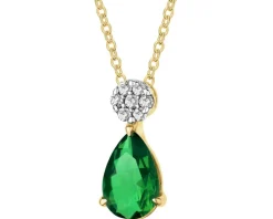 Naszyjnik z żółtego złota z diamentami i szmaragdem syntetycznym - próba 375