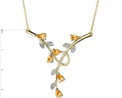 Naszyjnik z żółtego złota z diamentami i cytrynami - liście - próba 375