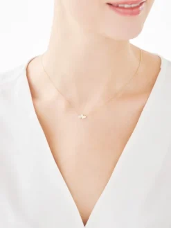 Naszyjnik z żółtego złota z diamentami - serca - 0,03 ct - próba 375