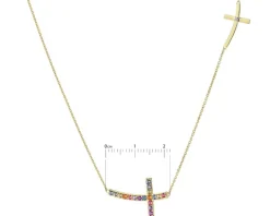 Naszyjnik z żółtego złota z diamentem, kamieniami szlachetnymi i ozdobnymi - krzyż - próba 375