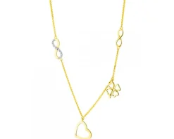 Naszyjnik z żółtego złota z diamentami - serce, nieskończoność, koniczyna - 0,01 ct - próba 375