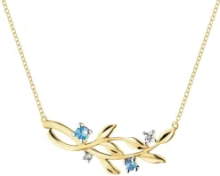 Naszyjnik z żółtego złota z diamentami i topazami - liście - próba 375