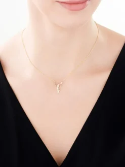 Naszyjnik z żółtego złota z diamentem - aniołek, serce - 0,003 ct - próba 375