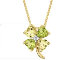 Naszyjnik z żółtego złota z diamentem i kamieniami ozdobnymi - koniczyna, serca - próba 375