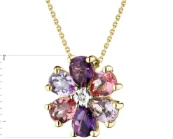 Naszyjnik z żółtego złota z diamentem, ametystami i turmalinami - próba 375