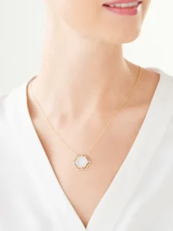 Naszyjnik z żółtego złota z diamentami i masą perłową - próba 585