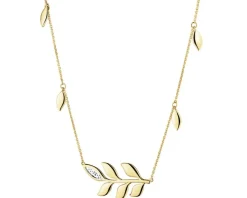 Naszyjnik z żółtego złota z diamentem - liście - 0,004 ct - próba 375