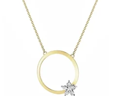 Naszyjnik z żółtego złota z diamentami - koło, gwiazda - 0,01 ct - próba 375