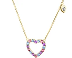 Naszyjnik z żółtego złota  z diamentami, kamieniami szlachetnymi i ozdobnymi - serca - próba 375