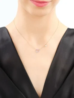 Naszyjnik z żółtego złota  z diamentami, kamieniami szlachetnymi i ozdobnymi - serca - próba 375