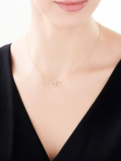 Naszyjnik z żółtego złota z diamentami - koła - 0,10 ct - próba 585