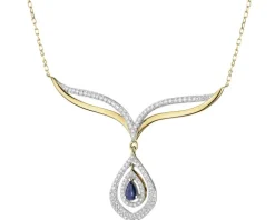 Naszyjnik z żółtego złota z diamentami i szafirem - próba 585