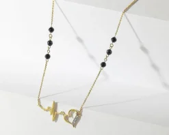 Naszyjnik z żółtego złota z diamentami i agatami - EKG serca - próba 585
