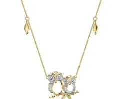 Naszyjnik z żółtego złota z diamentami - sowy - 0,02 ct - próba 375