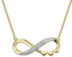 Naszyjnik z żółtego złota z diamentami - nieskończoność, serca - 0,01 ct - próba 585