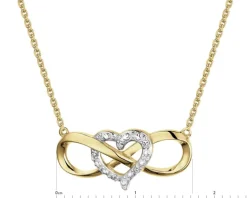 Naszyjnik z żółtego złota z diamentami - nieskończoność, serce - 0,01 ct - próba 375