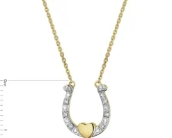 Naszyjnik z żółtego złota z diamentami - podkowa, serce - 0,03 ct - próba 375