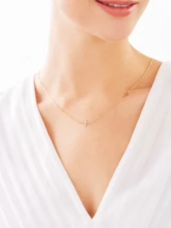 Naszyjnik z żółtego złota z diamentami - krzyże - 0,01 ct - próba 585