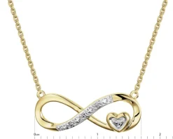 Naszyjnik z żółtego złota z diamentami - nieskończoność, serce - 0,01 ct - próba 585