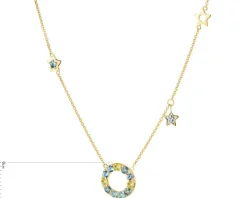 Naszyjnik z żółtego złota z diamentem, peridotami i topazami - gwiazdy - próba 375