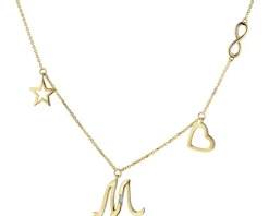 Naszyjnik z żółtego złota z diamentem - gwiazda, nieskończoność, serce, litera M - 0,004 ct - próba 375