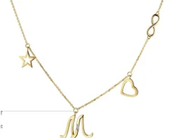 Naszyjnik z żółtego złota z diamentem - gwiazda, nieskończoność, serce, litera M - 0,004 ct - próba 375