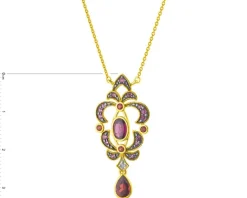 Naszyjnik z żółtego złota z diamentem i rodolitami - próba 585