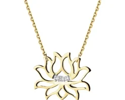 Naszyjnik z żółtego złota z diamentami - kwiat lotosu - 0,01 ct - próba 375