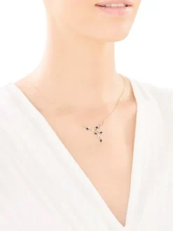 Naszyjnik z żółtego złota z diamentami i szafirami - liście - próba 585