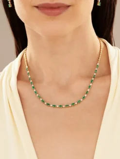 Naszyjnik z żółtego złota z diamentami i szmaragdami - 43 cm - próba 585