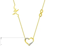 Naszyjnik z żółtego złota z diamentami - serce, nieskończoność, EKG serca - 0,006 ct - próba 585