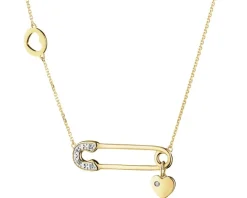 Naszyjnik z żółtego złota z diamentami - agrafka, serce - 0,02 ct - próba 375