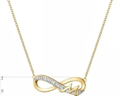 Naszyjnik z żółtego złota z diamentami - nieskończoność, litera M - 0,01 ct - próba 375