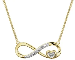 Naszyjnik z żółtego złota z diamentami - nieskończoność, serce - 0,01 ct - próba 375