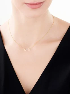 Naszyjnik z żółtego złota z diamentami - nieskończoność, serce - 0,01 ct - próba 375