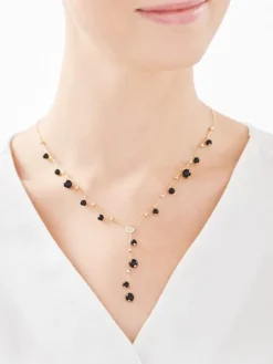 Naszyjnik z żółtego złota z diamentem i agatami - kulki - próba 375