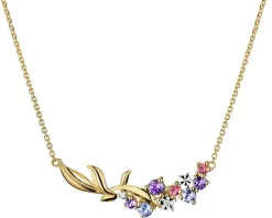 Naszyjnik z żółtego złota z diamentami, kamieniami szlachetnymi i ozdobnymi - liście - próba 375