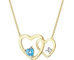 Naszyjnik z żółtego złota z diamentem i topazem - serca - próba 375