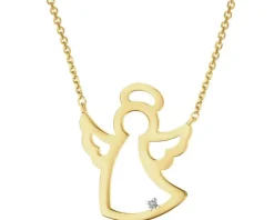 Naszyjnik z żółtego złota z diamentem - aniołek - 0,002 ct - próba 375