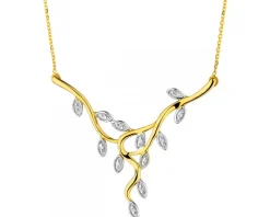 Naszyjnik z żółtego złota z diamentami - liście - 0,04 ct - próba 585