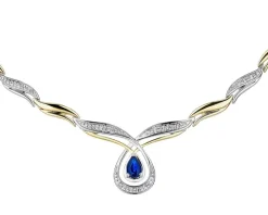 Naszyjnik z żółtego złota z diamentami i szafirem - 45 cm - próba 585