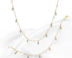 Naszyjnik z żółtego złota z diamentami i perłami - próba 375