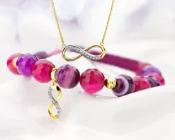 Naszyjnik z żółtego złota z diamentami - nieskończoność - 0,03 ct - próba 375