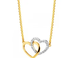 Naszyjnik z żółtego złota z diamentem - serca - 0,003 ct - próba 375