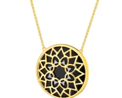 Naszyjnik z żółtego złota z diamentami i onyksem - rozeta - próba 585