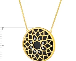 Naszyjnik z żółtego złota z diamentami i onyksem - rozeta - próba 585