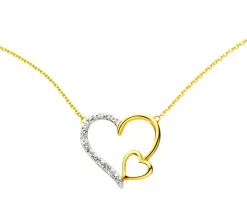 Naszyjnik z żółtego złota z diamentami - serca - 0,01 ct - próba 375